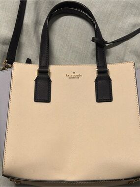 Kate Spade Cream & Blue Leather Tote with Detachable Strap